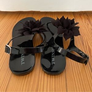 Twin-Set black plastic elegant flat sandals. Italian brand, made in Italy